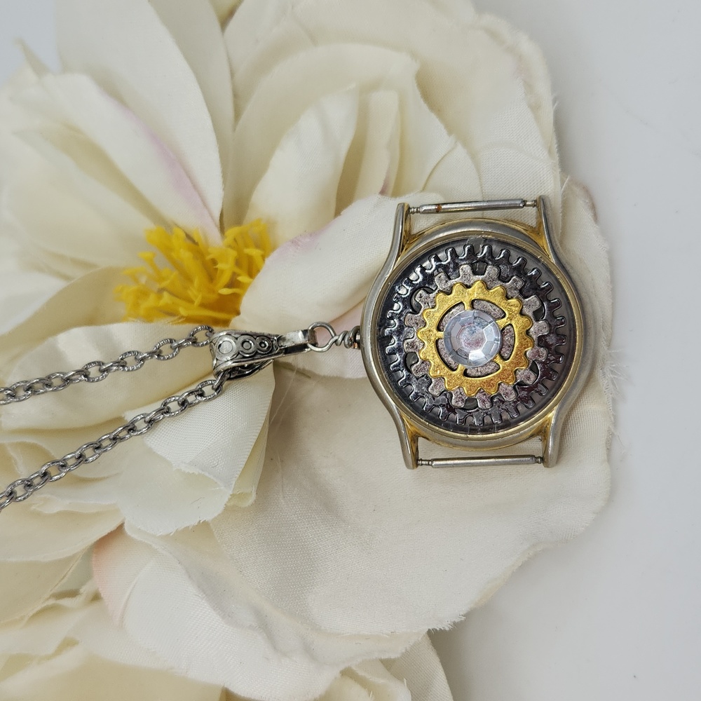 Hand Crafted Necklace from Watch Parts & Jewelry Embellishments.